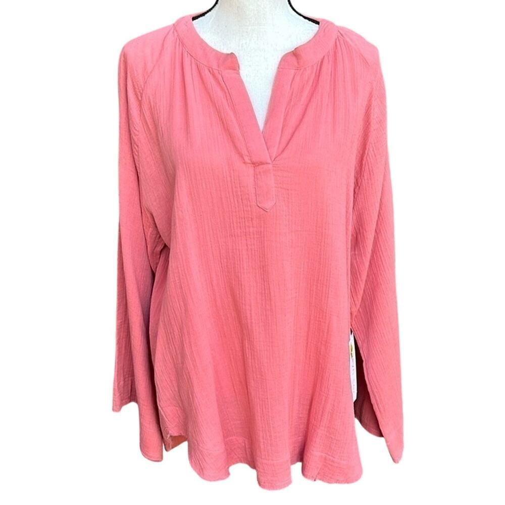 Karyn Seo Handmade Jasper Tunic Blouse NWT M Poppy Red Bell Sleeve Boho Gauze
